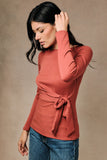 Boat Neck Long Sleeve Front Knotted Detail Top