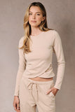 Crew Neck Long Sleeve Overlap & Ruched Top
