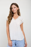 V Neck Lace Trim Cap Sleeve Top