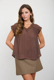 V Neck Lace Trim Cap Sleeve Top
