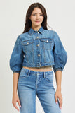 Cropped Jacket With Three-Quarter Balloon Sleeves