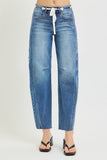 RISEN Slouchy Ankle Barrel Jeans With Waistband Drawstring