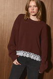 Knit Sweater With Scalloped Lace Trim