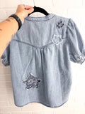 Vanada Print Patched Denim Blouse