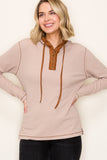 Suede Contrasted Hoodie Knit Top