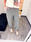 Elastic Waist Vintage Washed Stripe Pants