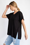 Curvy Viscose Modal V Neck Short Sleeve Top