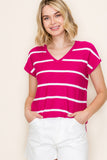 V Neck Striped Short Sleeve Sweater