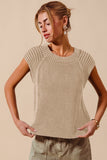 Mineral Washed Raglan Sleeveless Sweater Top