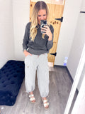 Elastic Waist Vintage Washed Stripe Pants