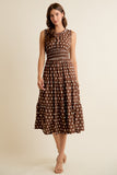 Polka Dot Sleeveless Smocked Midi Dress