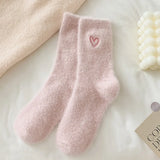 Pink Heart Fluffy Socks Women Winter Warm Cozy