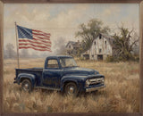 American Blue Truck With Flag - 20x16