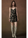 Floral-print Satin Bias-cut V-neck Mini Slip Dress