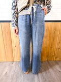High Waist Wide Leg Drawstring Jeans
