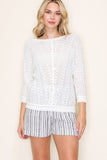 Boat Neck 3/4 Sleeve Crochet Pullover