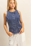 Mineral Washed Sleek Buttoned Vest