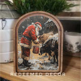 Arch Top Santa With Cows Framed Art