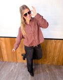 Button Down Micro Plaid Shirt With Draw String Hem