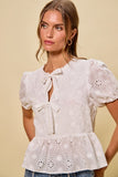 Cotton Eyelet Front Tie Blouse