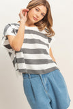 Striped Boxy Crew Neck Top