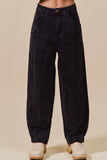 Mineral Washed Mid Rise Barrel Shape Pants