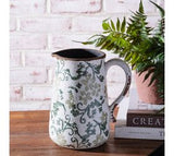 8" Two Tone Green Floral Pitcher