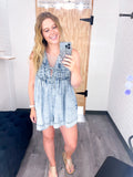 Front Pleated V Neck Sleeveless Denim Romper