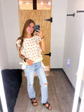 Flower Printed Ruffle Sleeve Trim Detail Top