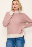 Color Accented Long Sleeve Turtle Neck
