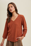 3/4 Sleeve Textured Lightweight Sweater