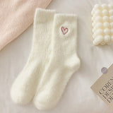 Pink Heart Fluffy Socks Women Winter Warm Cozy