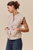 Washed Floral Twill Button Up Vest