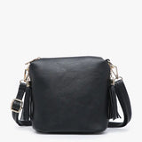 Dylan Crossbody W/ 2 Side Tassel Zippers | Black