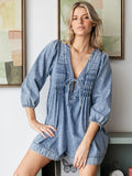 Pleated Romper W/long Sleeve