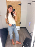 High Waist With Distress Crop Wide Leg Jeans