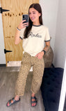 High Rise Crop Barrel Leopard Cuffed Jeans