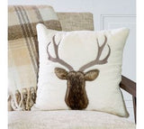 18" Faux Fur Embroidered Deer Pillow