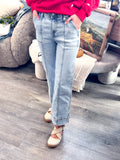 High Rise Crop Straight Front Seam Detailed Jeans