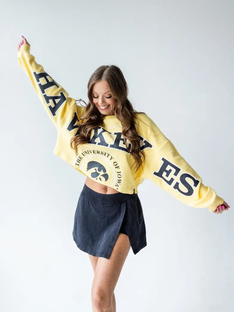 Iowa Phipps Split Sleeve Cropped Corded Crew