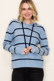 Striped Rib Drawstring Pullover Hoodie
