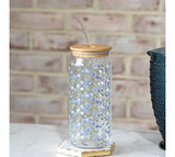 Floral Glass Drink Cup with Straw