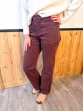 High Rise-Wide Straight-Turn Up Cuffed W/ Patch Pocket Detail Pants