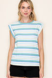 Crew Neck Short Sleeve Striped Rib Top