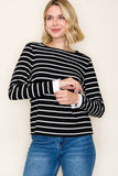 Ruffle Hem Crew Neck Striped Top
