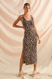 Leopard Deep Neck Sleeveless Fitted Sweater Dress