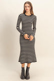 Striped Sweater Dress With Flared Hemline