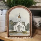 Arch Top Watercolor Church Framed Art