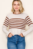 Pop Color Trimmed Striped Pullover