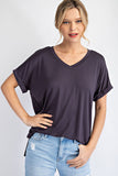 Curvy Viscose Modal V Neck Short Sleeve Top